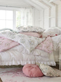 Shabby Chic aqua rose blossom quilted bedspread 260cm - British product