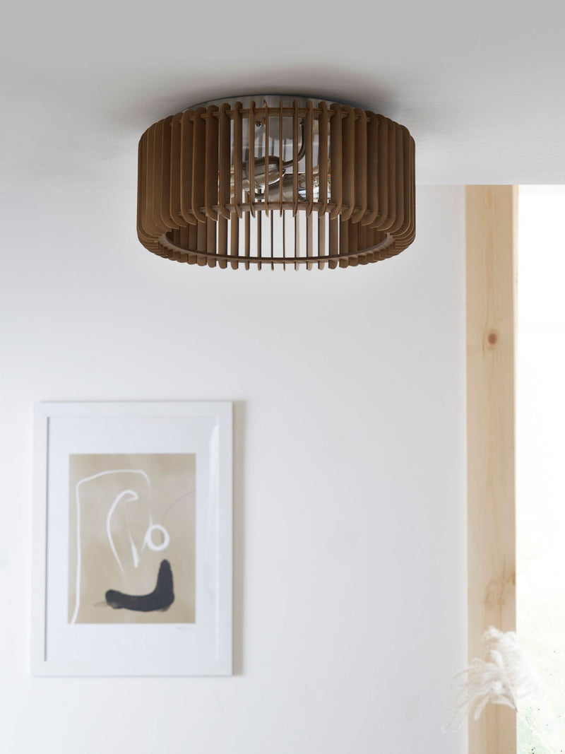 Natural Anders flush ceiling light with wooden slats (British brand)