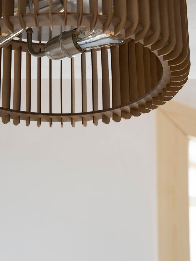 Natural Anders flush ceiling light with wooden slats (British brand)