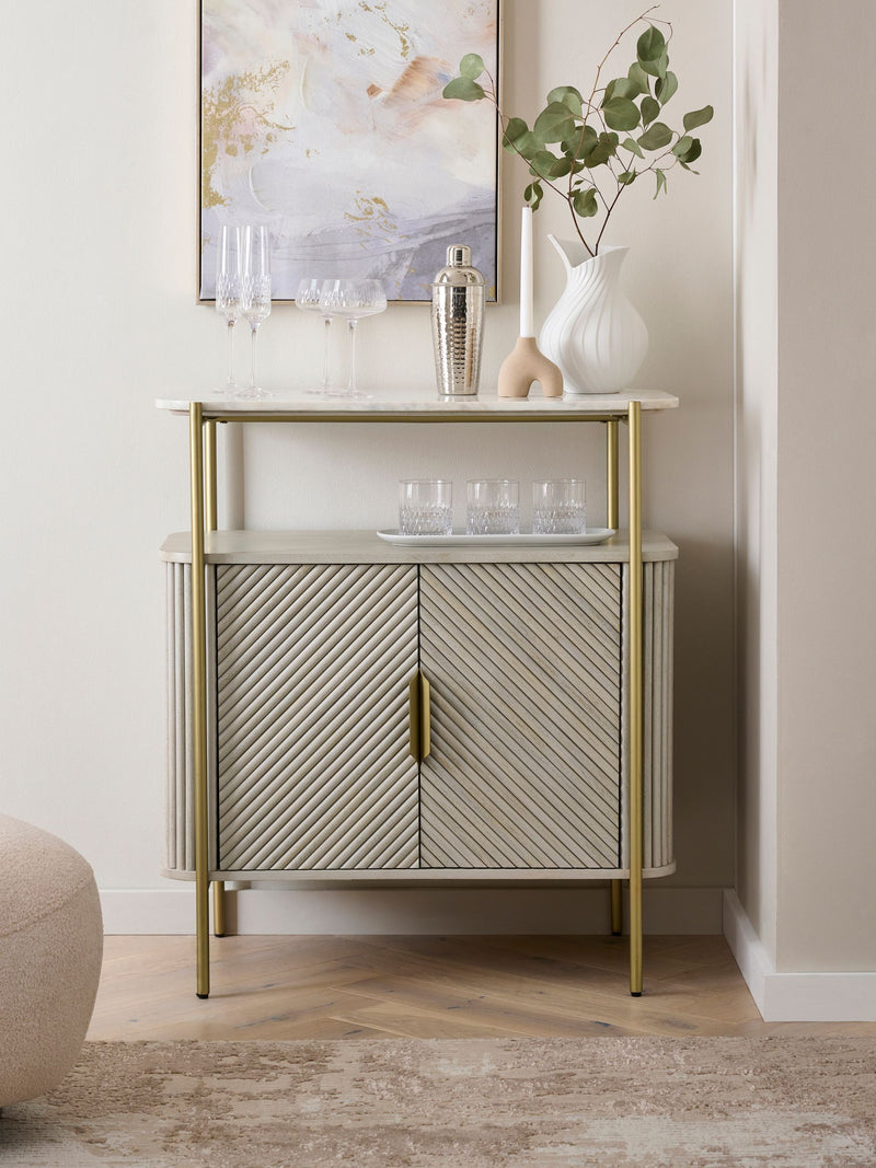 Drinks cabinet light grey Valencia marble mango wood - British product