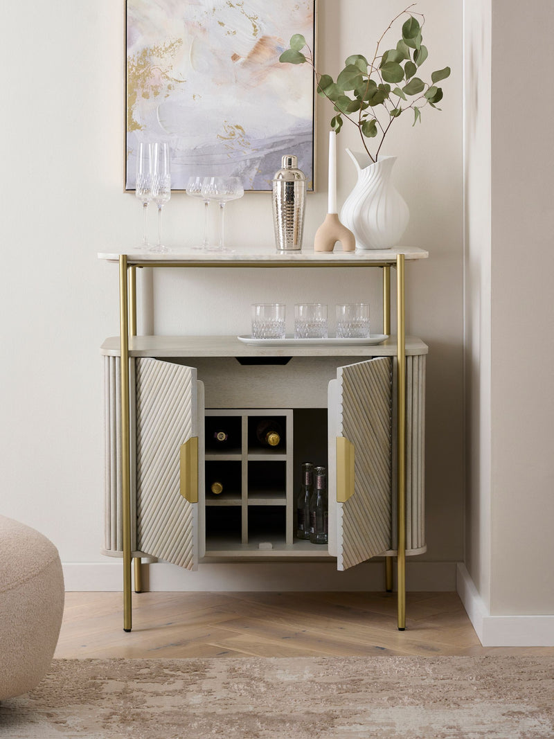 Drinks cabinet light grey Valencia marble mango wood - British product