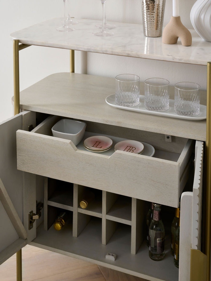 Drinks cabinet light grey Valencia marble mango wood - British product