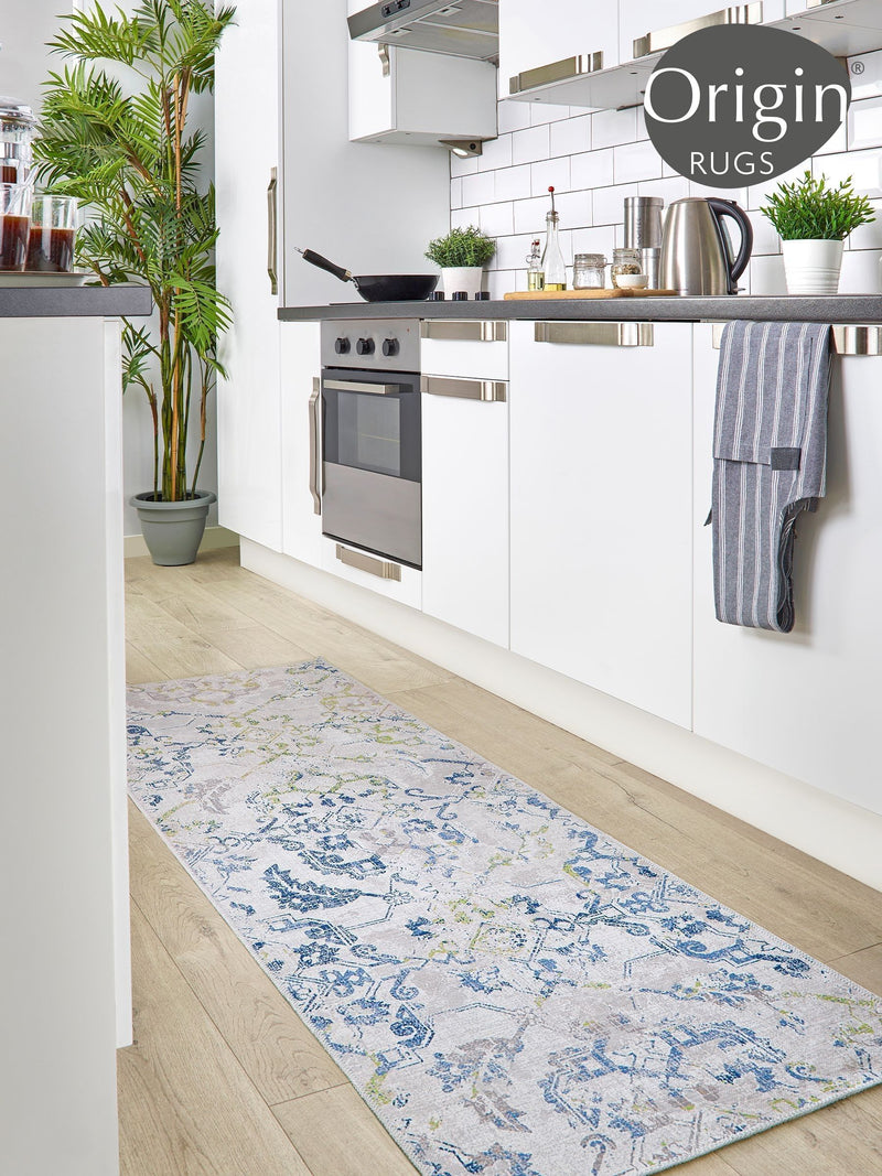 Origin Rugs blue washable runner rug 200x67cm (British brand)