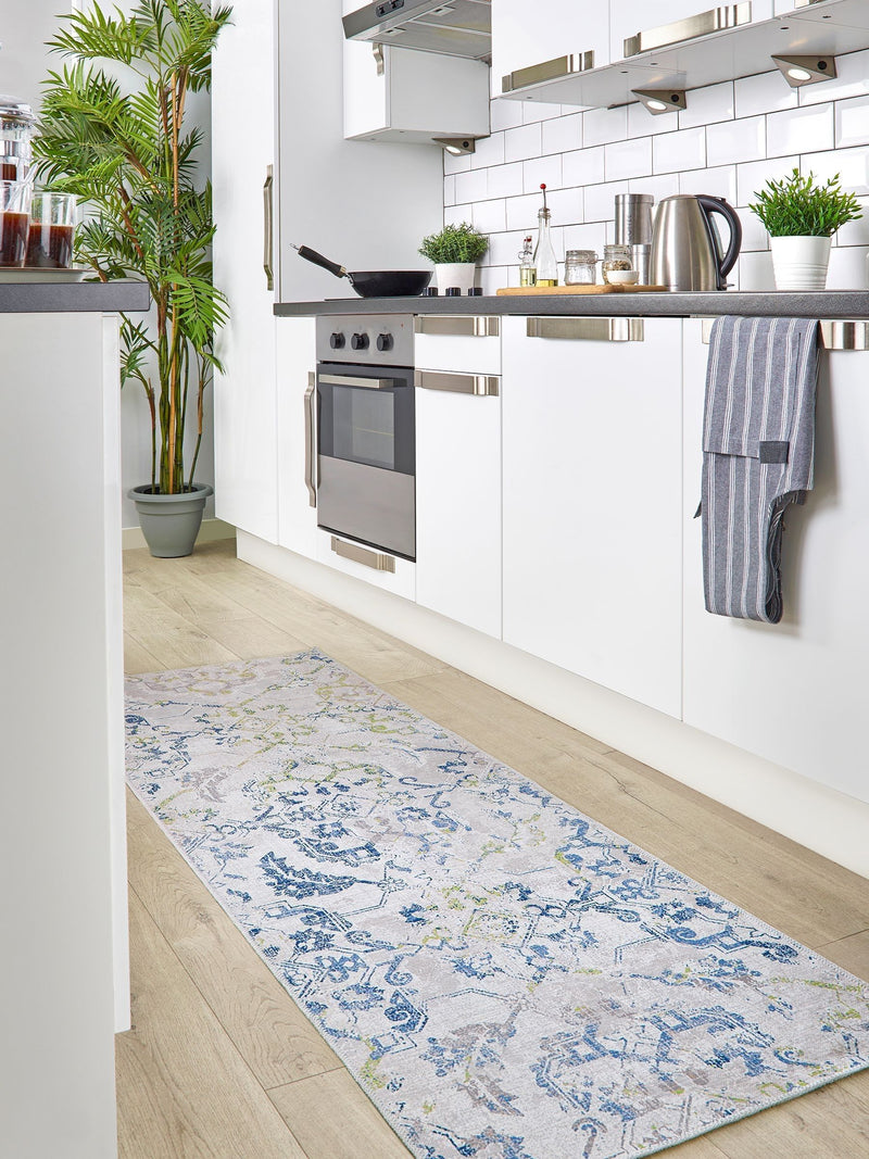 Origin Rugs blue washable runner rug 200x67cm (British brand)