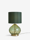 Freya green table lamp ribbed glass base fabric shade 37cm, UK version