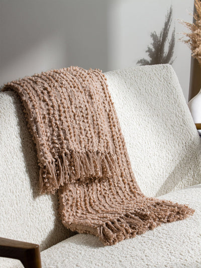 Next HÖEM Plaster Pink Avro Linear Boucle Yarn Fringed Throw- Buy online at McGrocer