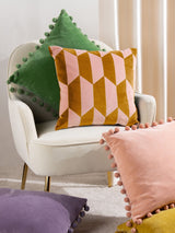 Next Furn Kalho Geometric Velvet Cushion, Pink/Ochre- Buy online at McGrocer