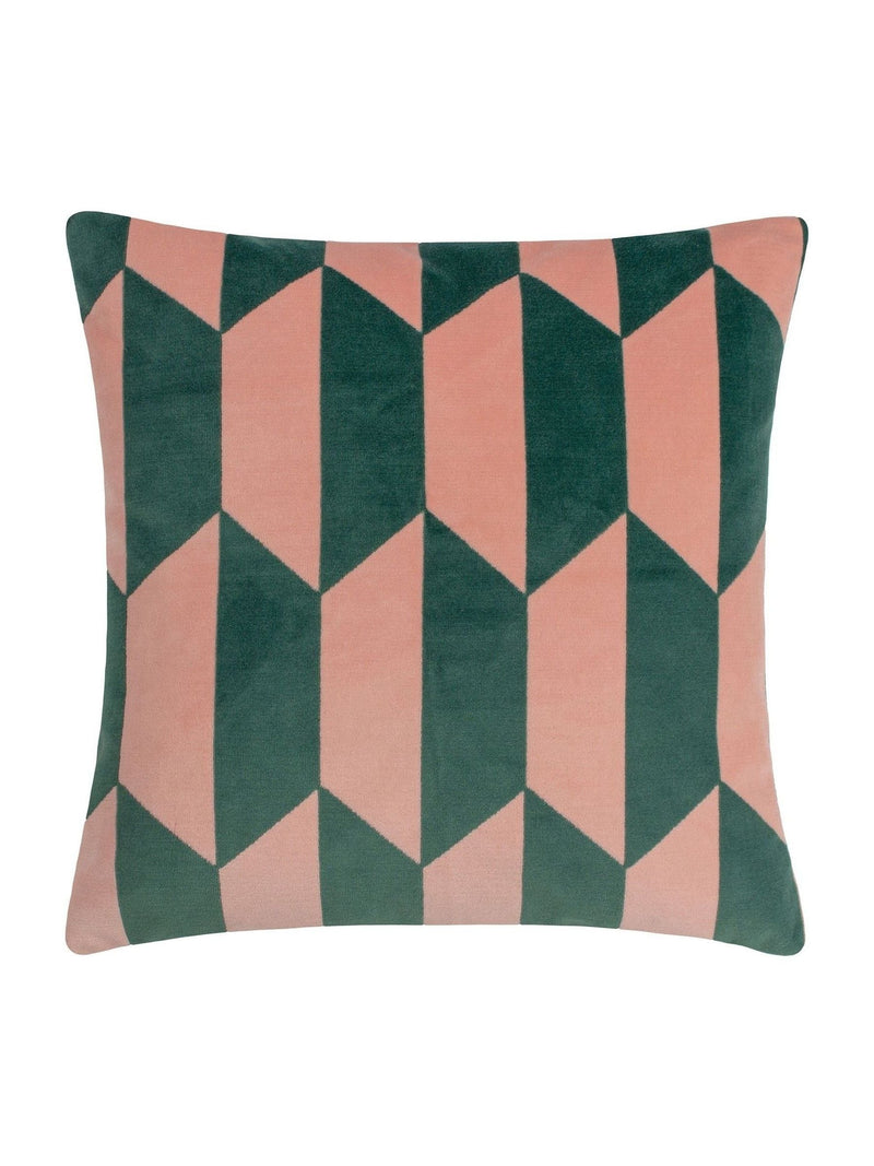 Furn pink green geometric velvet cushion, UK version