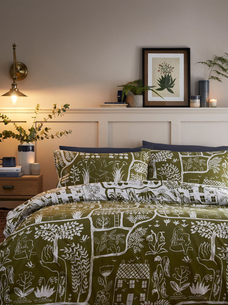 Green Frida reversible duvet cover and pillowcase set - British product