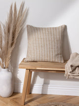 Next Yard Natural Beige Organik Stripe Cotton Jute Woven Cushion- Buy online at McGrocer