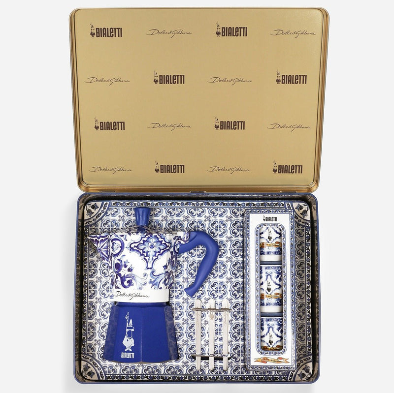 Dolce & Gabbana Blue Mediterranean moka pot 6-cup, imported from the UK