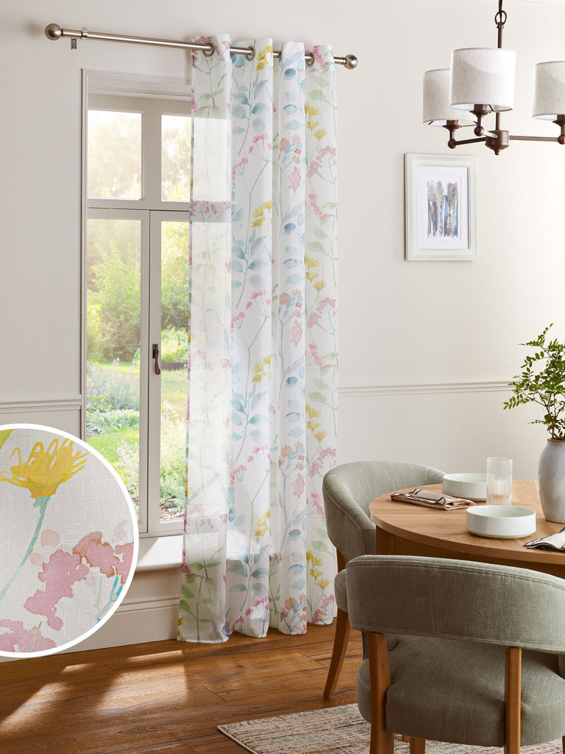 Pastel Multi Isla floral eyelet voile curtain panel - British product
