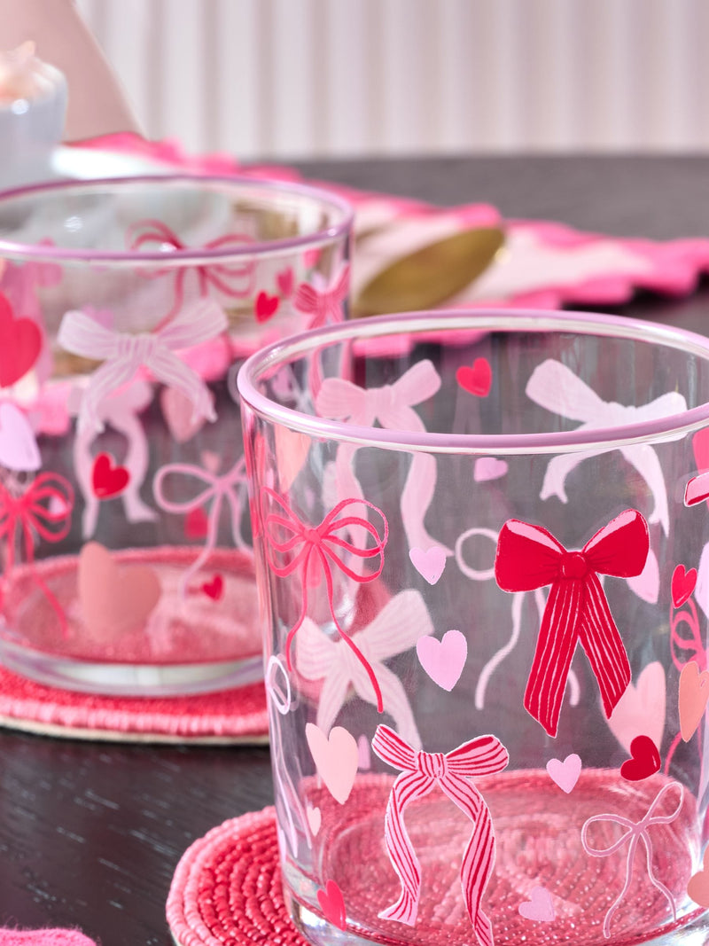 Set of 4 pink heart and bow tumbler glasses (British brand)