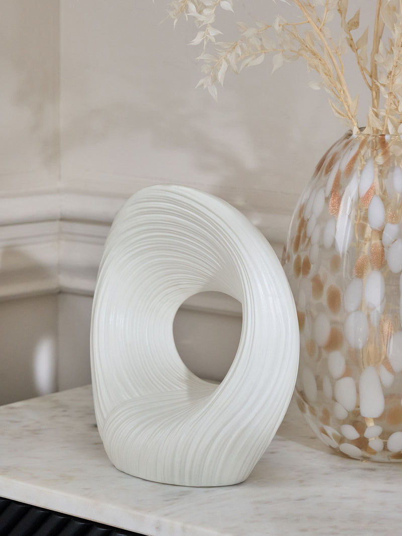 White pleated stoneware ornament with abstract shape (British brand)