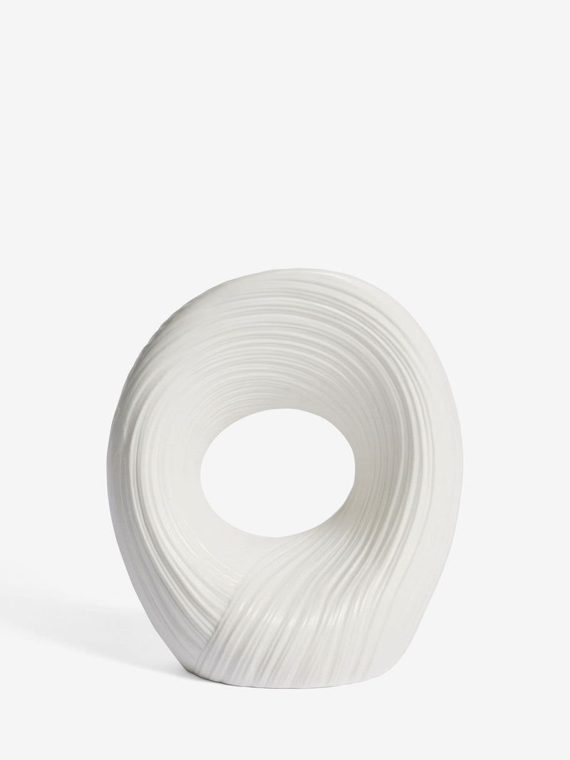 White pleated stoneware ornament with abstract shape (British brand)