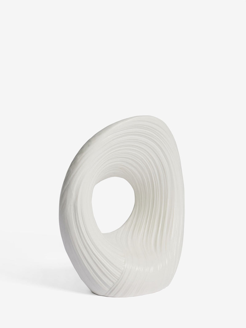 White pleated stoneware ornament with abstract shape (British brand)