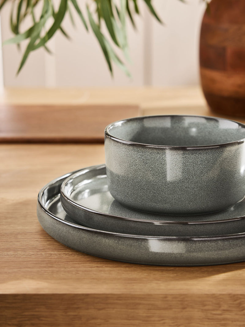 12 Piece Green Dalton Reactive Glaze Dinner Set