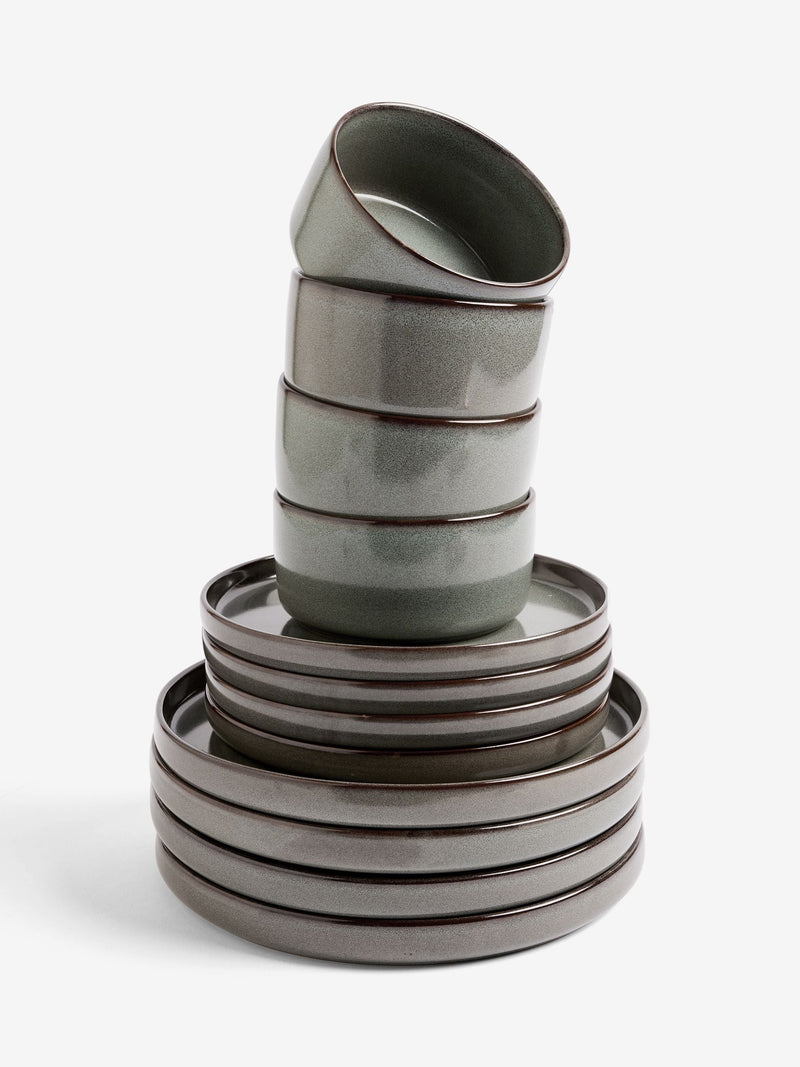 12 Piece Green Dalton Reactive Glaze Dinner Set
