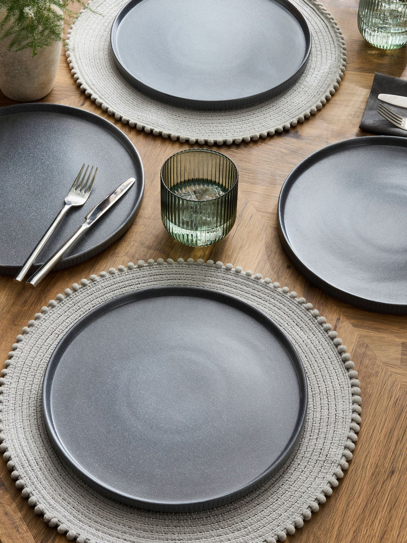 Stamford charcoal grey stoneware dinner plates set of four (British brand)