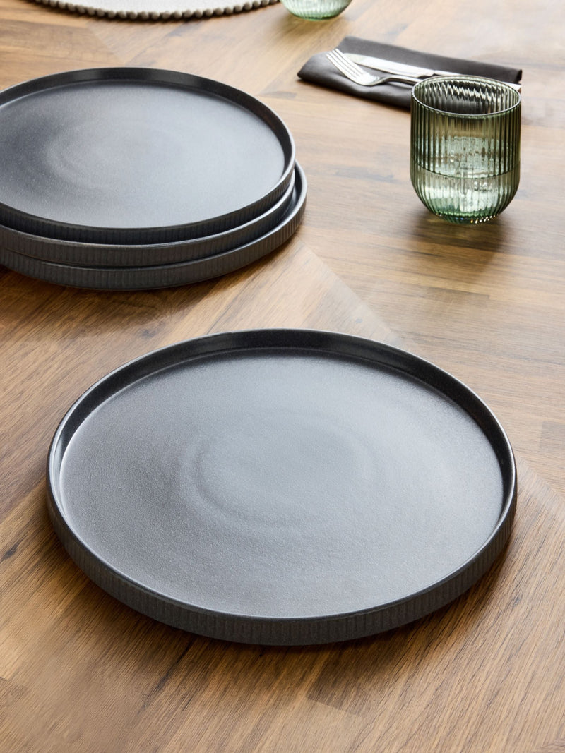 Stamford charcoal grey stoneware dinner plates set of four (British brand)