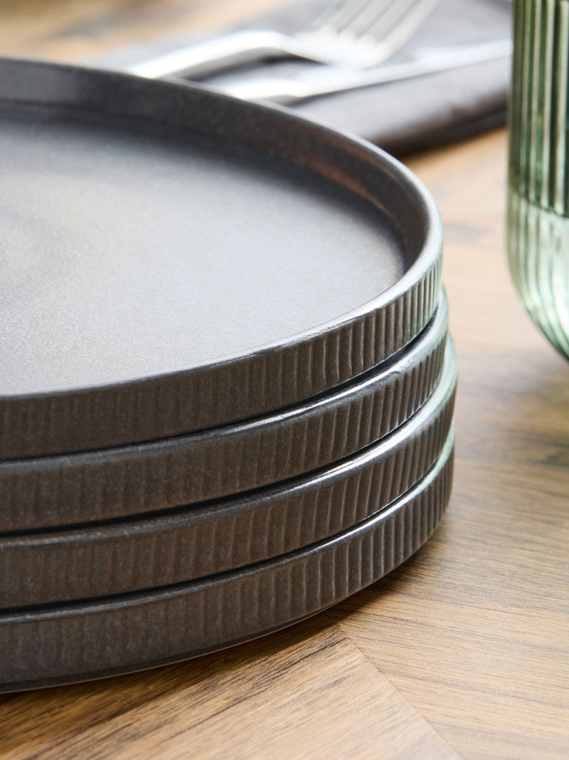 Stamford charcoal grey stoneware dinner plates set of four (British brand)