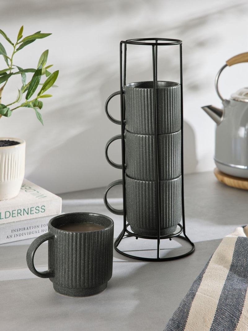 Stamford charcoal grey stacking mugs set of 4 (British brand)