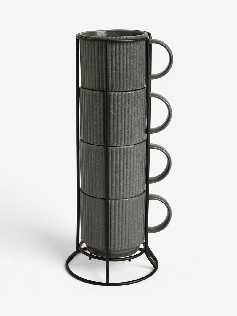 Stamford charcoal grey stacking mugs set of 4 (British brand)