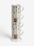 Set of 4 grey Hamish Highland cow stacking mugs (British brand)