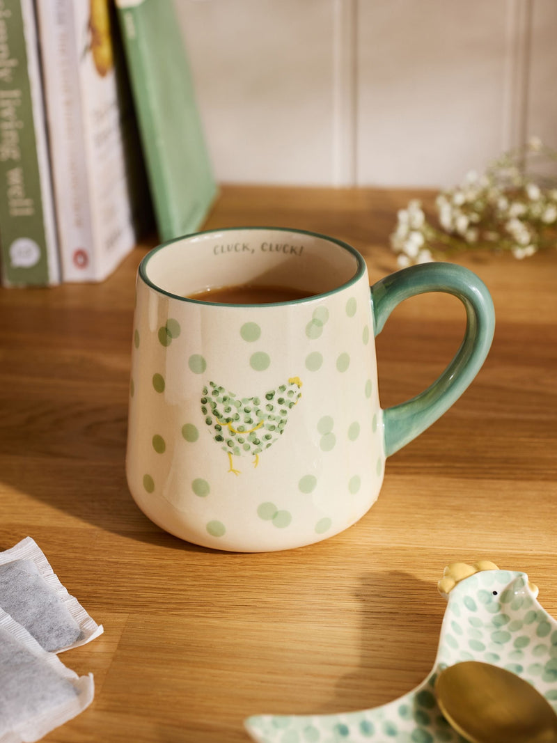 Sage Green Pat the Chicken mug (British brand)