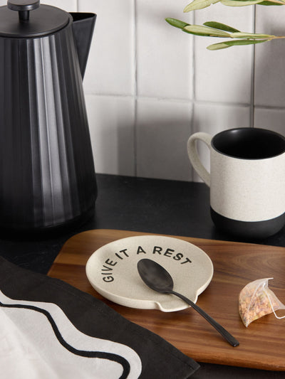 Next Grey Slogan Spoon Rest Stoneware Kitchen Accessory 14cm x 13.5cm x 2cm- Buy online at McGrocer