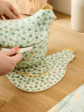 Sage green Pat the Chicken ceramic trivet 24x21x1cm (British brand)