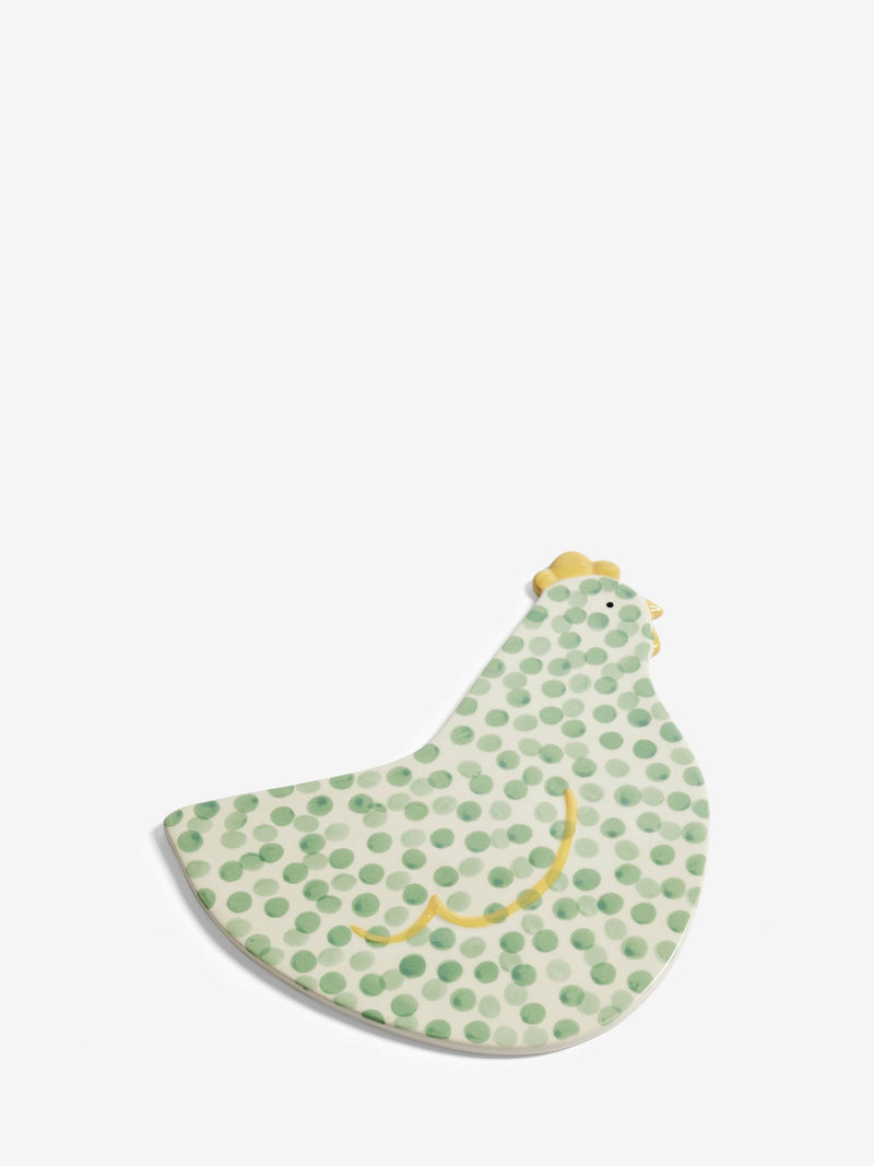 Sage green Pat the Chicken ceramic trivet 24x21x1cm (British brand)