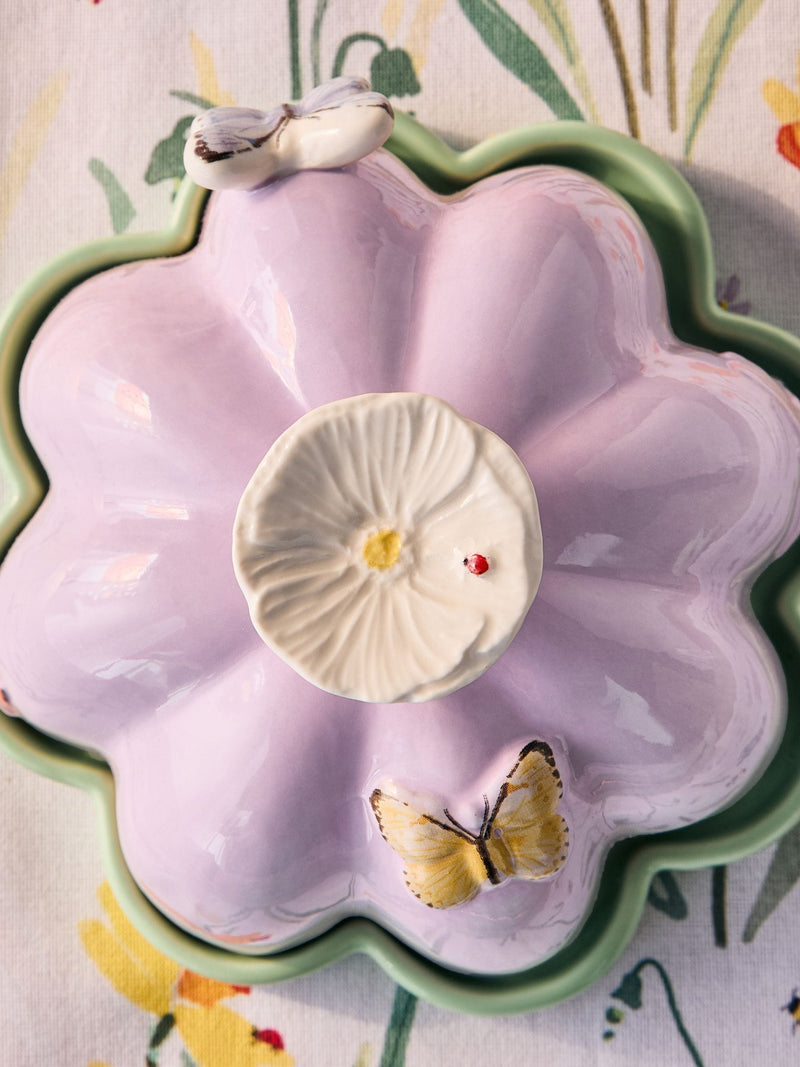 Purple floral wildlife butter dish stoneware imported from the UK