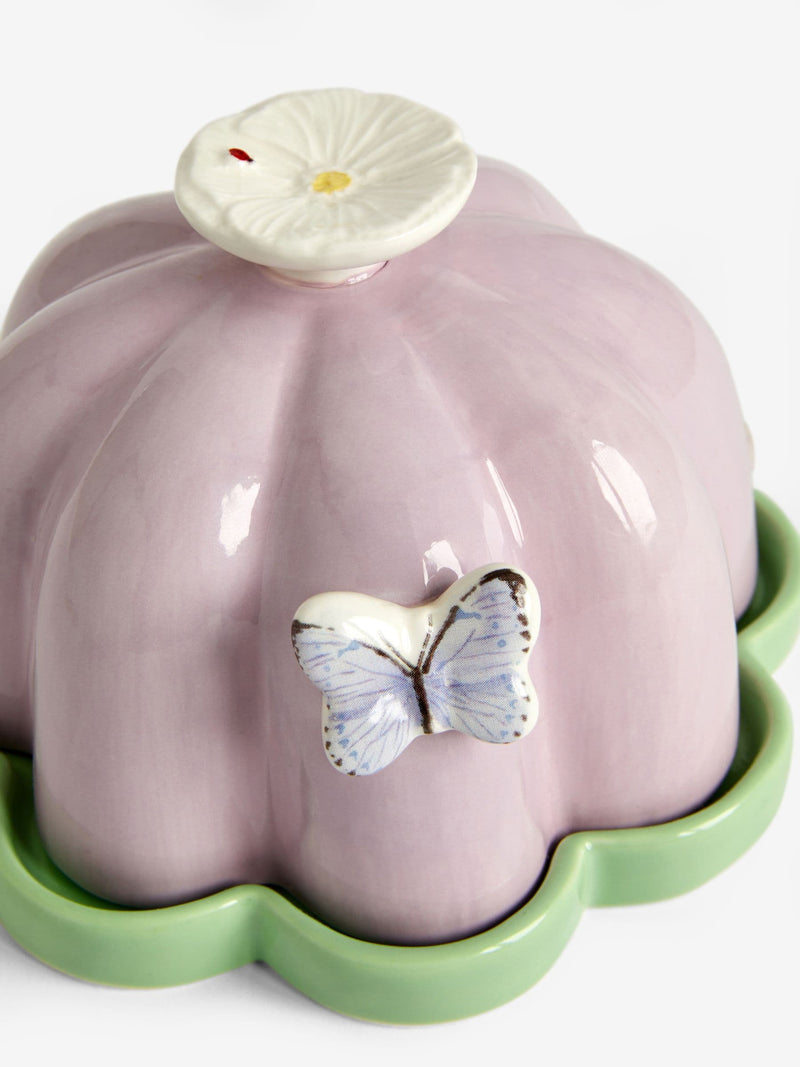 Purple floral wildlife butter dish stoneware imported from the UK
