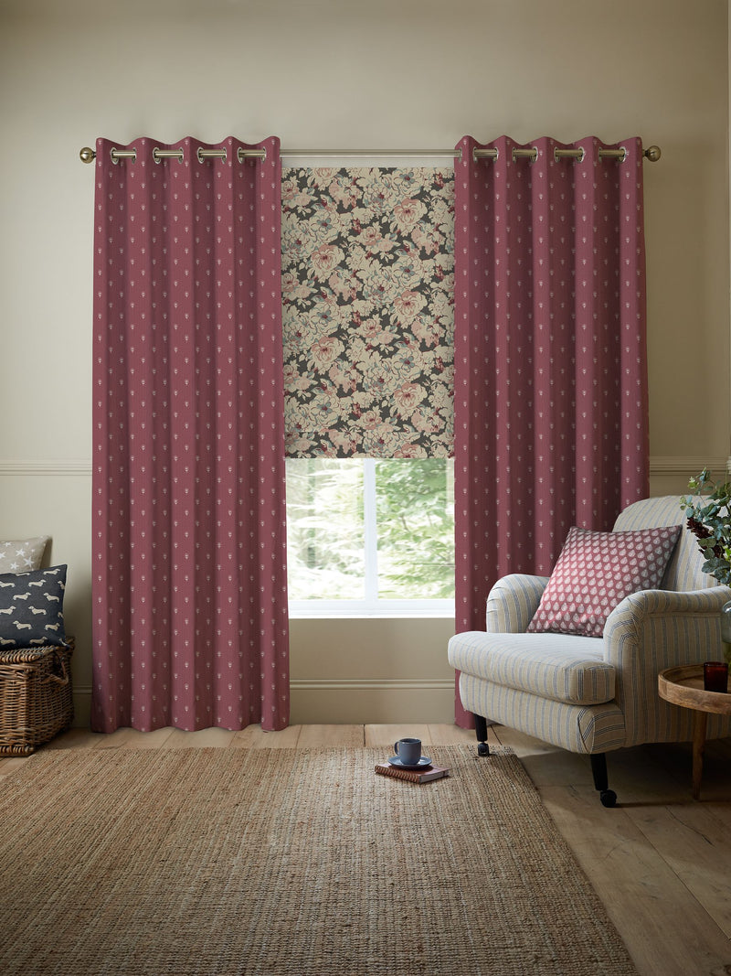 Emily Bond Wild Thyme burgundy red curtains, imported from the UK