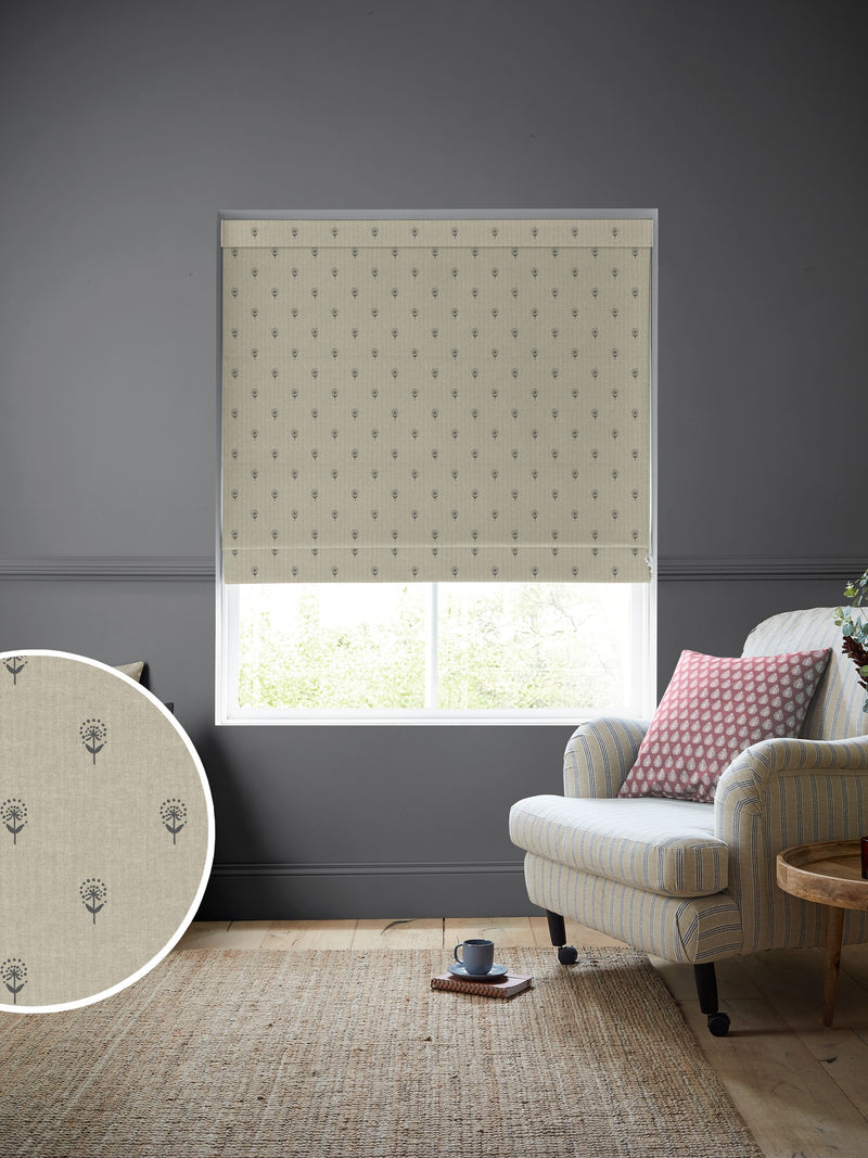 Emily Bond roman blind Charcoal Grey Wild Thyme - British product