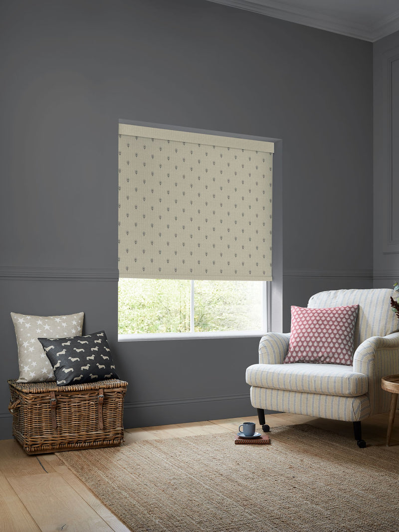 Emily Bond Charcoal Grey Wild Thyme roller blind - British product