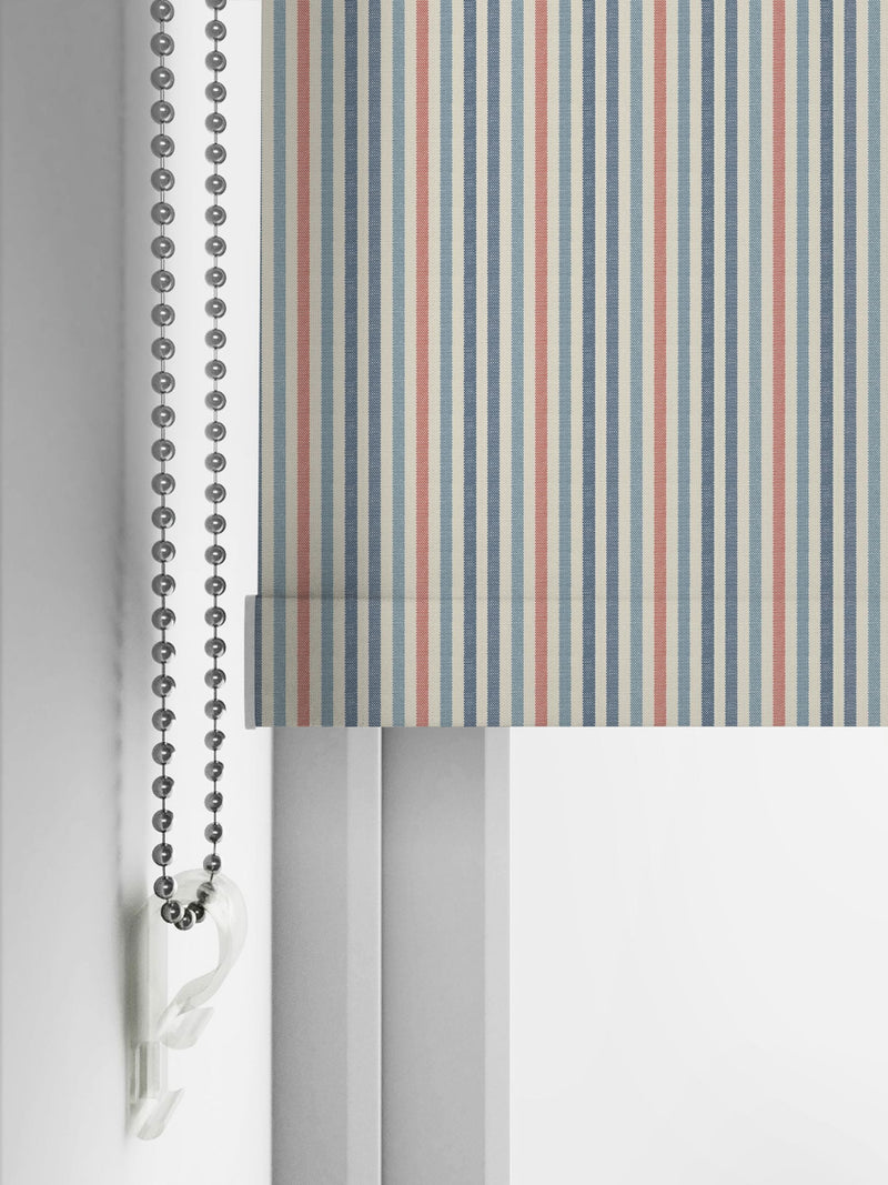 Emily Bond blue Cornish Stripe roller blind (British brand)