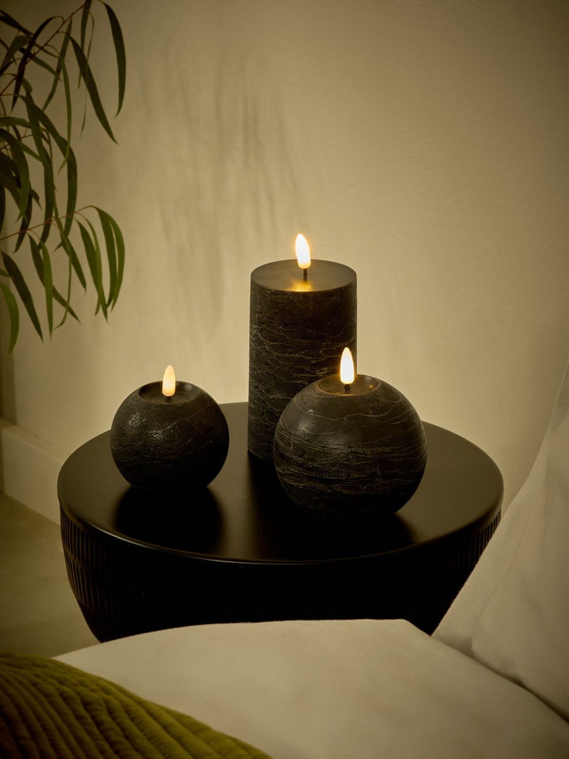 Black real wax LED candles set of three, 15cm height (British brand)