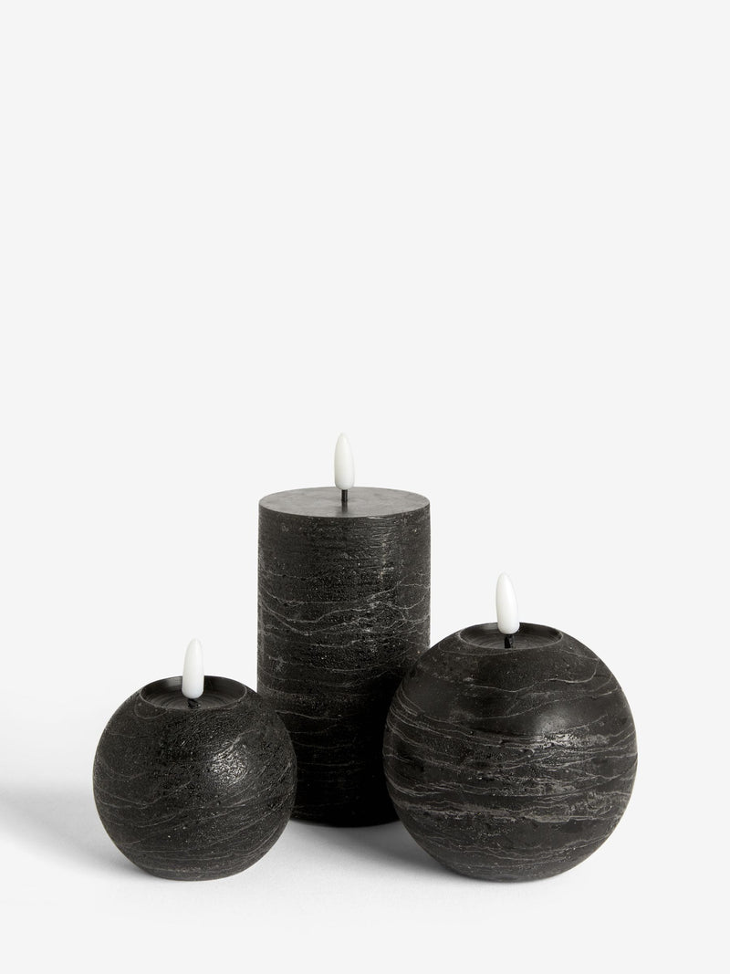 Black real wax LED candles set of three, 15cm height (British brand)