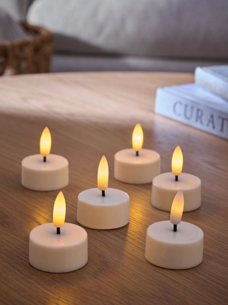 Set of 6 white LED unscented tea lights (British brand)