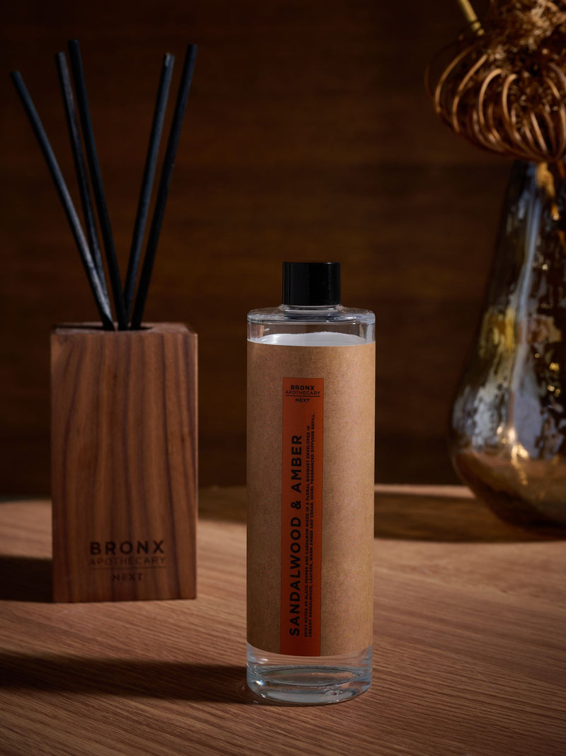 Bronx Brown sandalwood and amber reed diffuser refill - British product