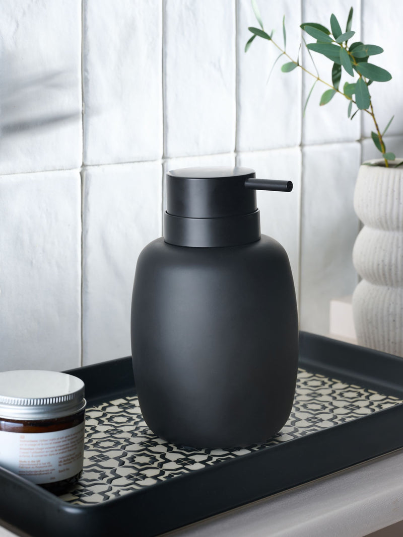 Moderna black soft touch soap dispenser, imported from the UK