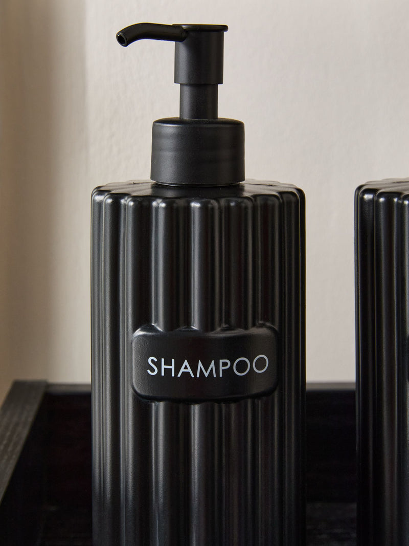 Set of three black rib refillable dispenser bottles - British product