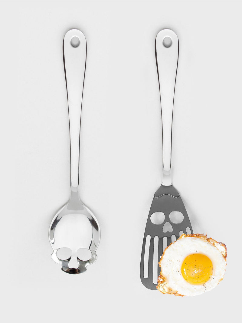 Suck UK Silver Skull spatula and spoon kitchen utensil set (British brand)