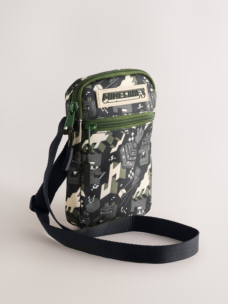 Minecraft cross-body phone bag adjustable strap front zip pocket, imported from the UK