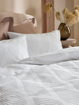 Next White Wave Embossed Duvet Cover and Pillowcase Set- Buy online at McGrocer