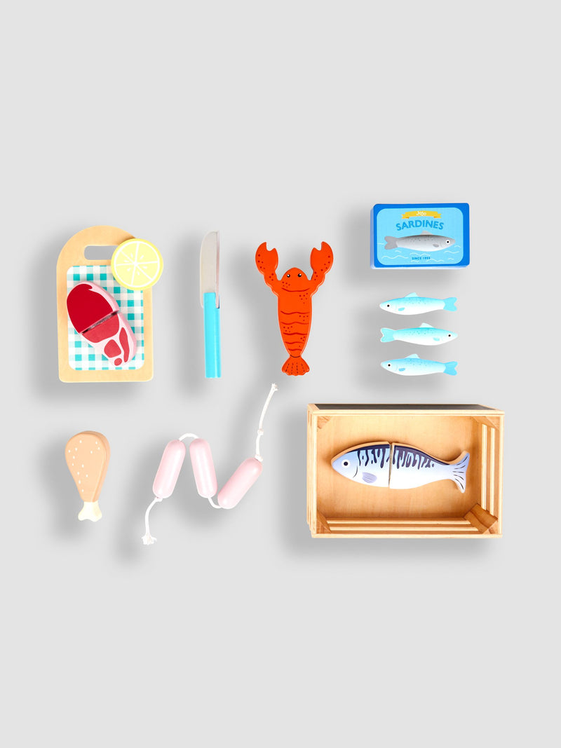 JoJo Maman Bébé wooden seafood play set (British brand)