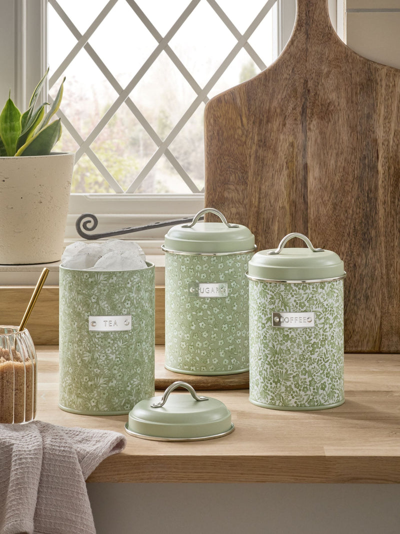 Sage green floral storage tins set of 3 (British brand)