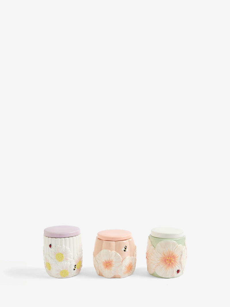 Pastel lila floral storage jars set of 3 (British brand)